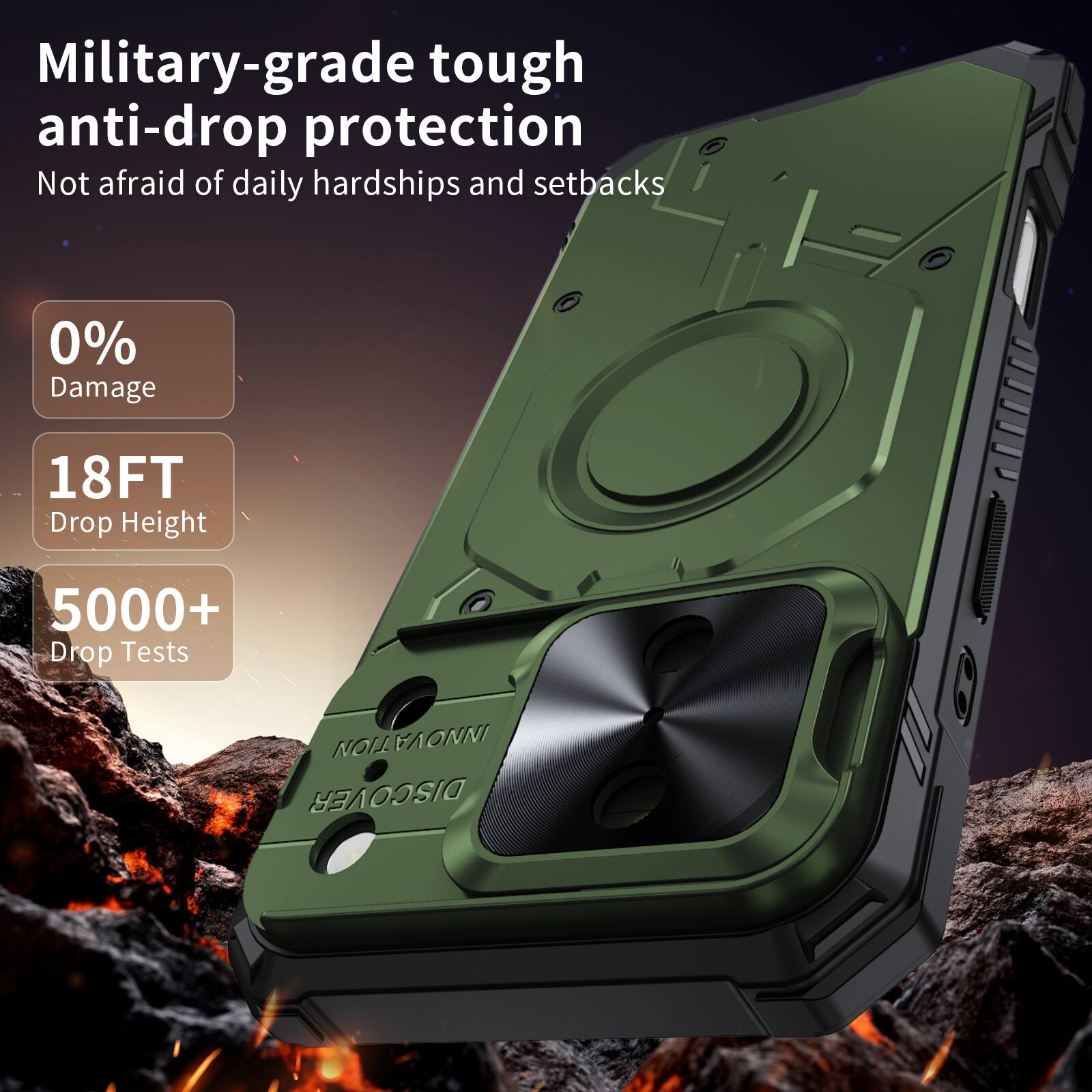 Military-grade tough anti-drop protection  
Not afraid of daily hardships and setbacks  

0% Damage  
18FT Drop Height  
5000+ Drop Tests  

TRANS DISCOVER