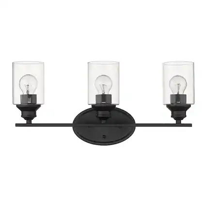 Front. Hivvago - Hivvago Three Light Matte Black Wall Light with Clear Glass Shade - Black.