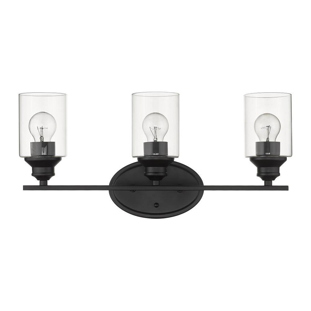 Front. Hivvago - Hivvago Three Light Matte Black Wall Light with Clear Glass Shade - Black.