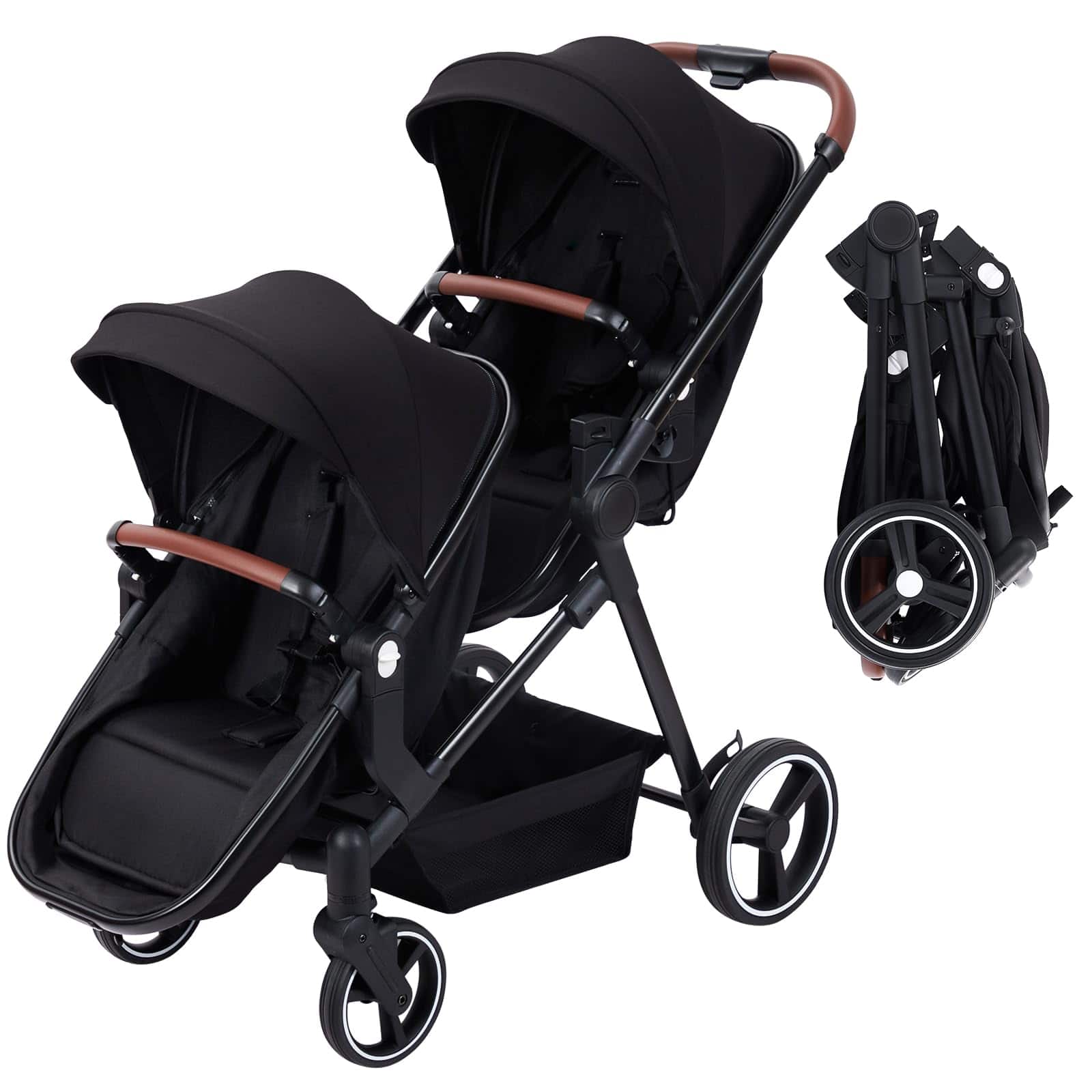 GARVEE - Foldable Tandem Stroller for Newborn & Toddler with Reversible Seat - Black