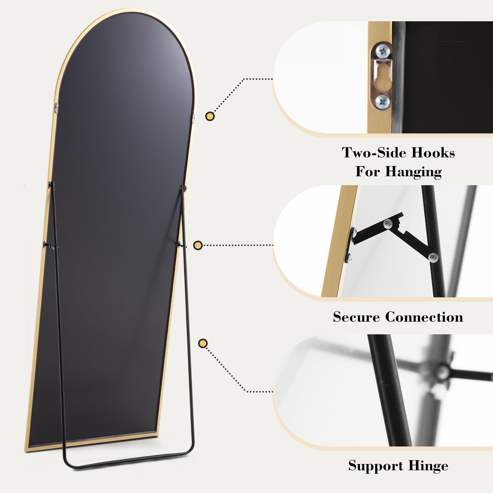 Two-Side Hooks For Hanging  
Secure Connection  
Support Hinge