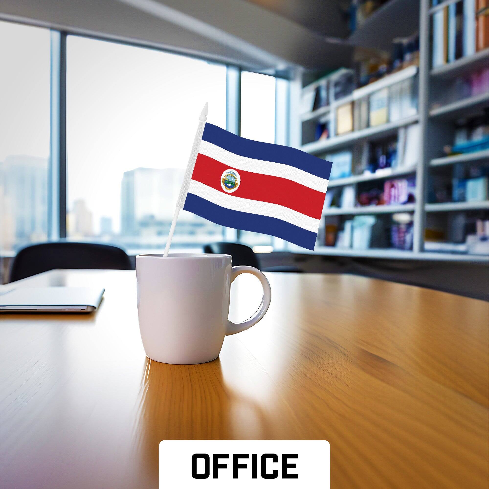 Left. G128 - 50-Pack Handheld Costa Rica Flags, 4 x 6 in, 150D Polyester with Plastic Stick and Spear Tip. - Assorted Colors.