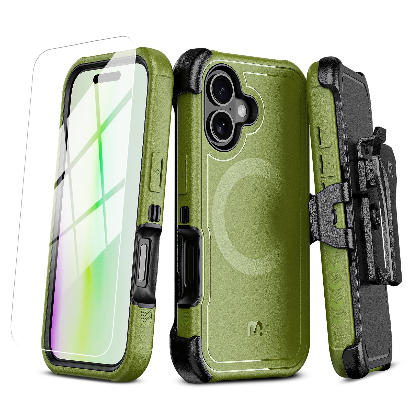 Front. Mybat Pro - MyBat Pro Maverick Series MagSafe Case w/ Holster and Tempered Glass for Apple iPhone 17 - Army Green - Green.