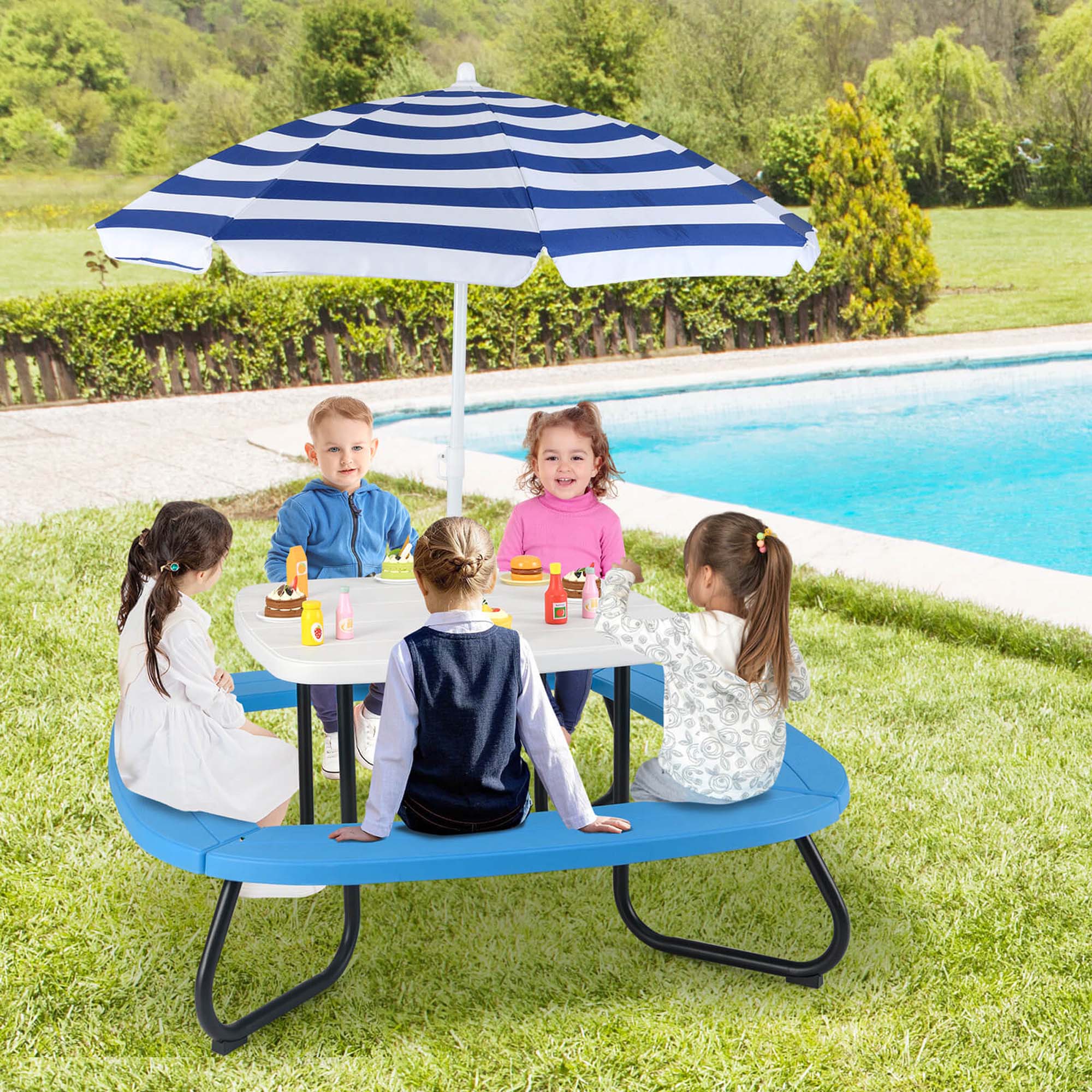 Alt View 1. Costway - Costway Kids Picnic Table Outdoor Activity Table with Adjustable & Collapsible Umbrella - White.