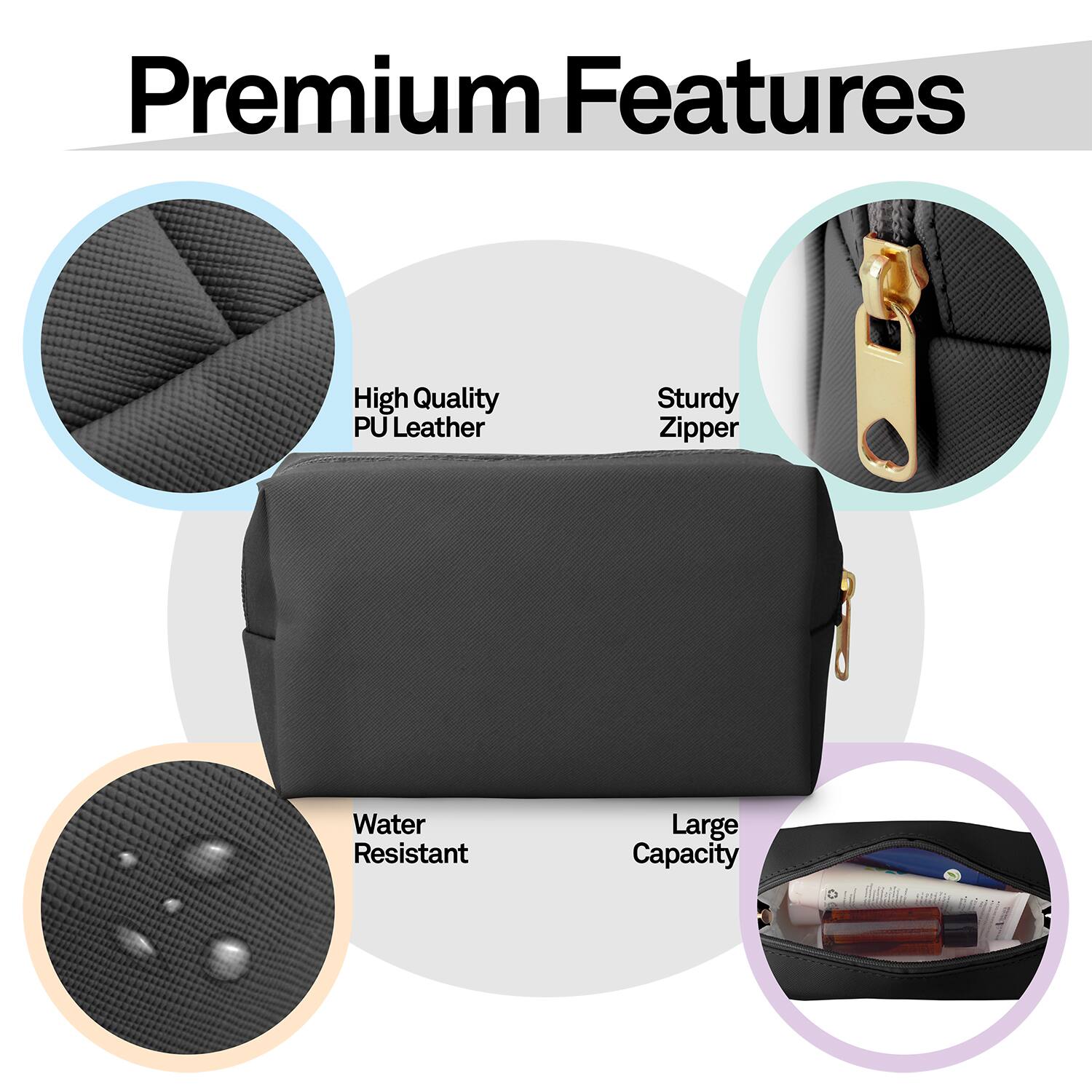 Premium Features

- High Quality PU Leather
- Sturdy Zipper
- Water Resistant
- Large Capacity