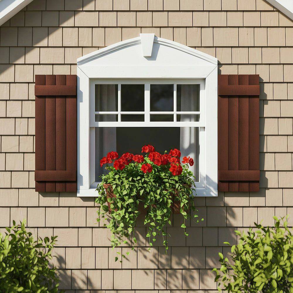 Alt View 5. Kadyn - Classic Board & Batten Faux Shutters with 2 Horizontal Bars for Timeless and Durable Exterior Elegance, 14"x31", Red - Red.