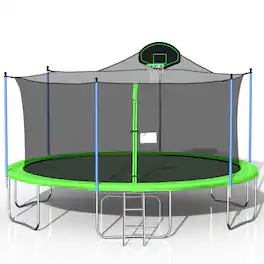LOVMOR - 16 FT Trampoline with Basketball Hoop and Ladder Recreational Trampoline for Adults