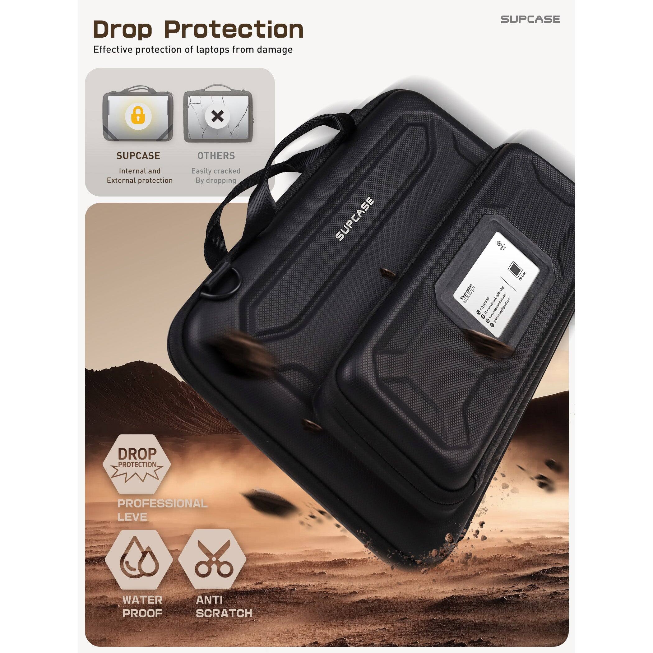 Drop Protection  
Effective protection of laptops from damage  

SUPCASE  
Internal and External protection  

OTHERS  
Easily cracked By dropping  

DROP PROTECTION  
PROFESSIONAL LEVEL  

WATER PROOF  
ANTI SCRATCH