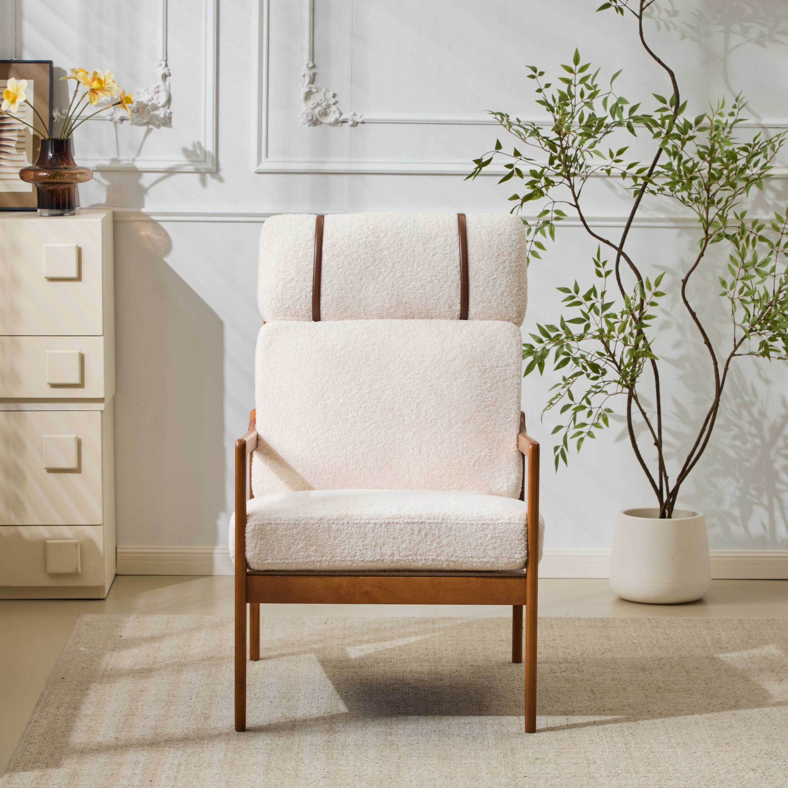 Left. APRILSOUL - Mid Century Modern Accent Armchair Solid Wood Frame High Back Beige Boucle Living Room - Beige Walnut.