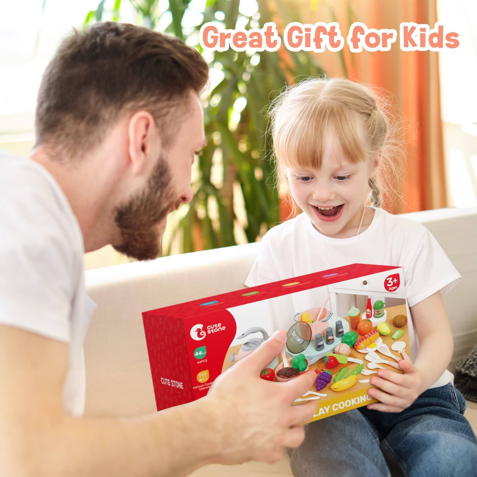 Great Gift for Kids  
3+ Ages  
cute stone 44 44PCS CUTE STONE Various Cook Utensils  
- LAY COOKING