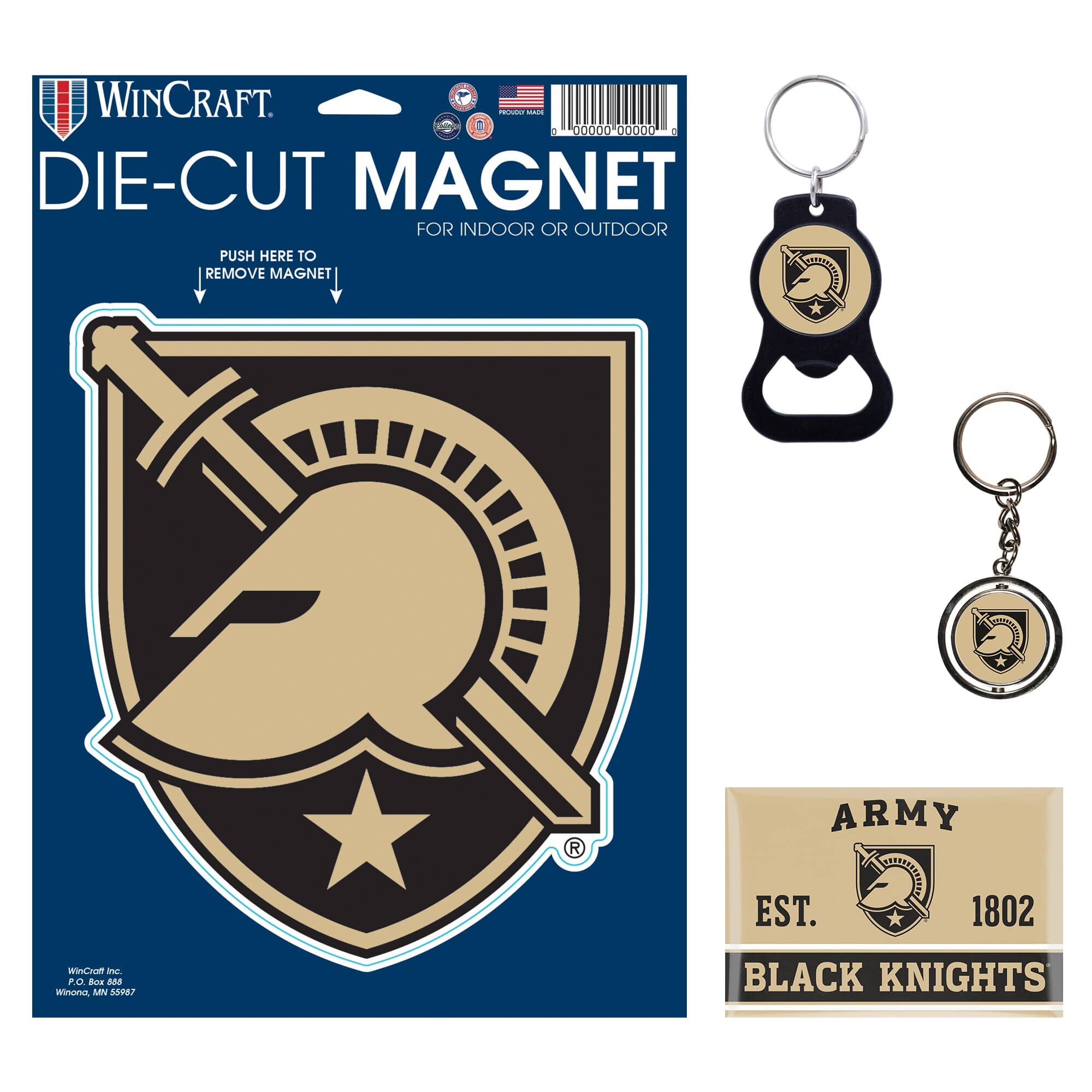 WinCraft - Army Black Knights 4-Pack Key Rings and Magnets Set - Multicolor