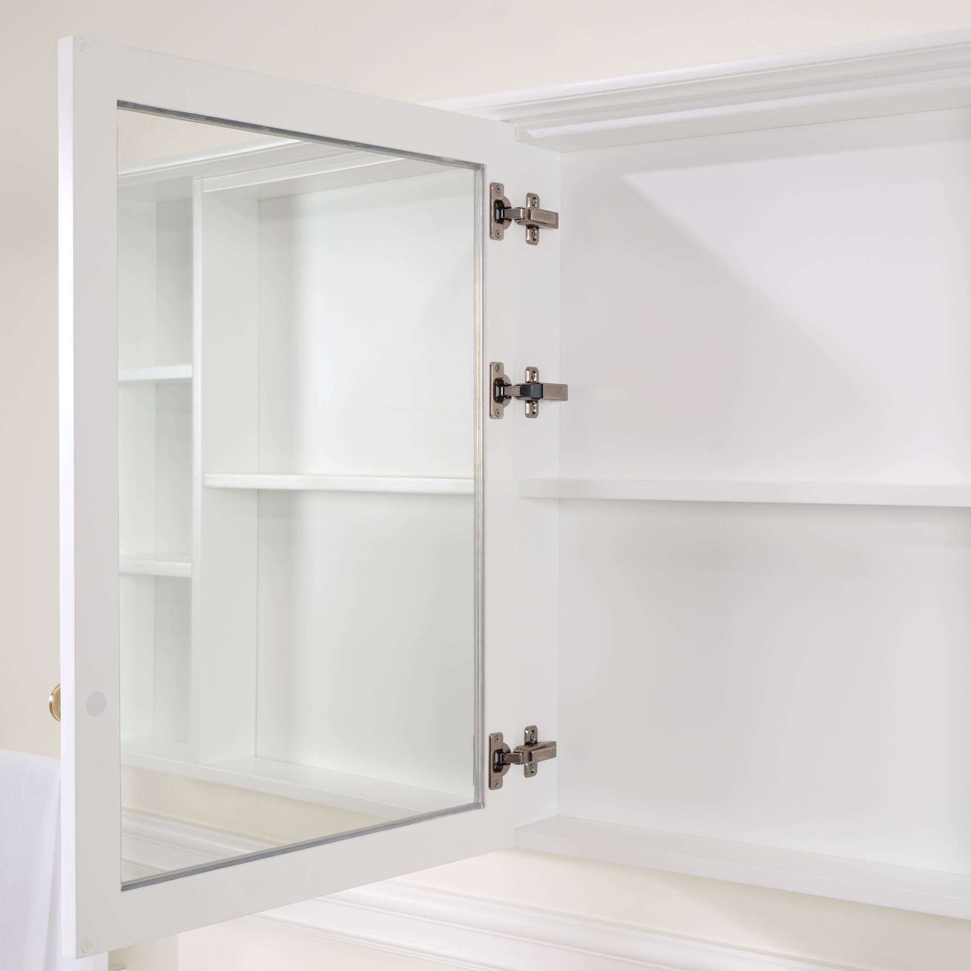 Alt View 1. WELLFOR - 42 in. W x 30 in. H Rectangular Solid Wood Frame Surface Mount Medicine Cabinet with Mirror and Soft Close Door - White.