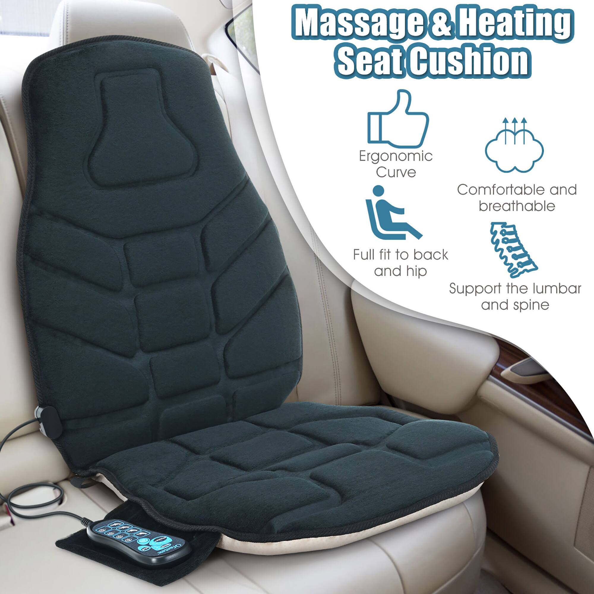 Massage & Heating Seat Cushion

- Ergonomic Curve
- Comfortable and breathable
- Full fit to back and hip
- Support the lumbar and spine