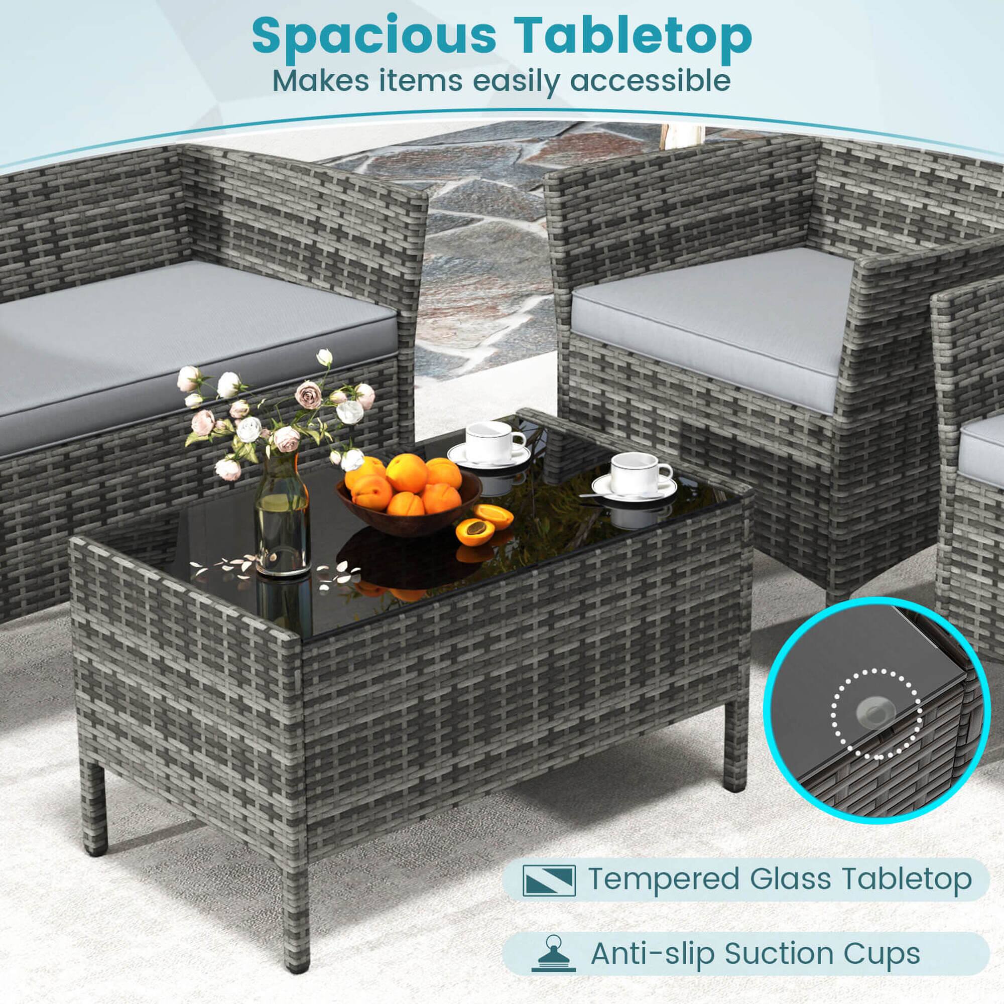 Spacious Tabletop, Makes items easily accessible, Tempered Glass Tabletop, Anti-slip Suction Cups