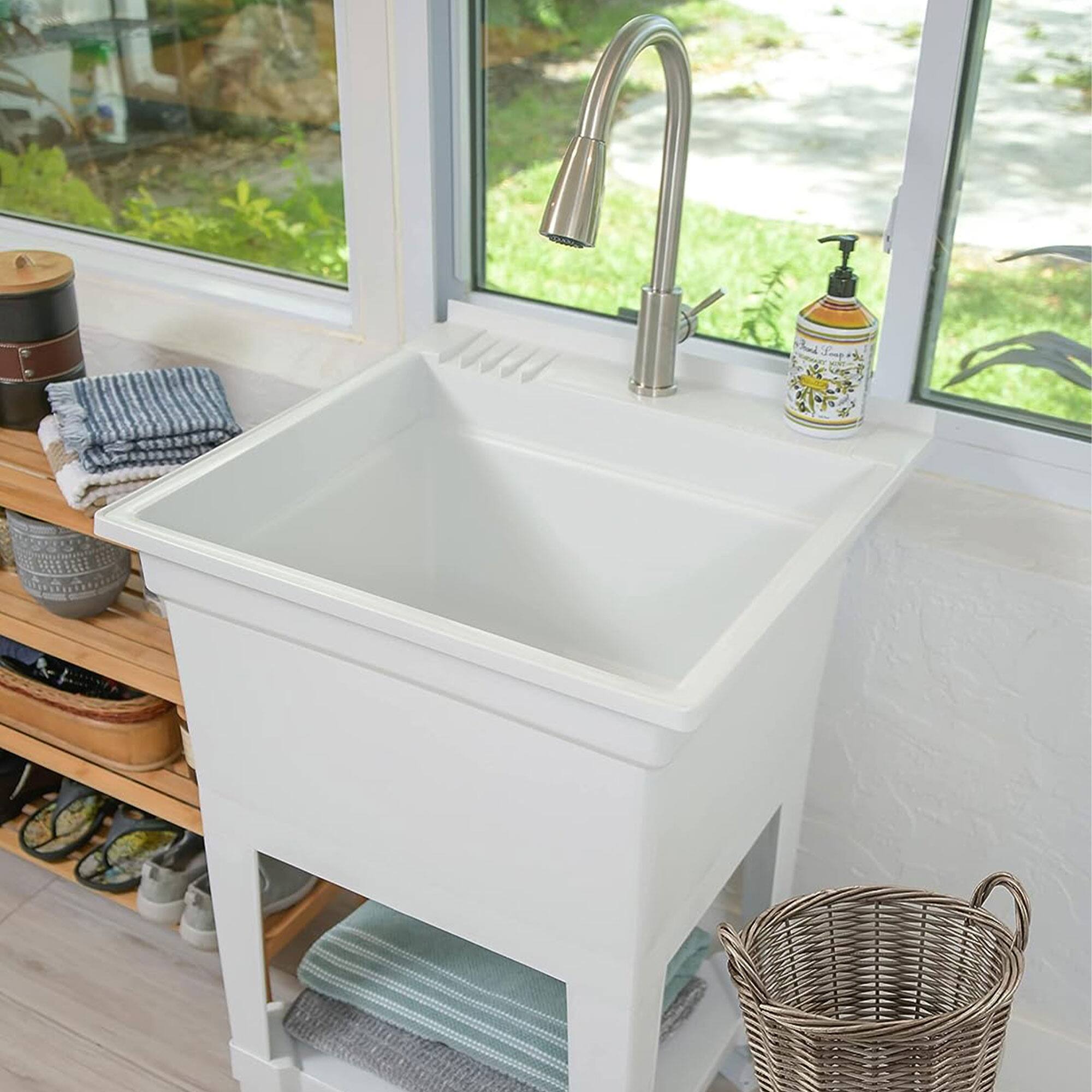 Alt View 3. UTILITYSINKS - UTILITYSINKS Plastic 24" Freestanding Compact Workshop Utility Tub Sink, White - White.