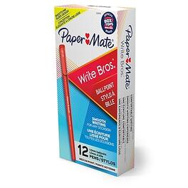 Paper Mate - Write Bros. Ballpoint Pen, Medium Point, 1 Dozen - Red Ink