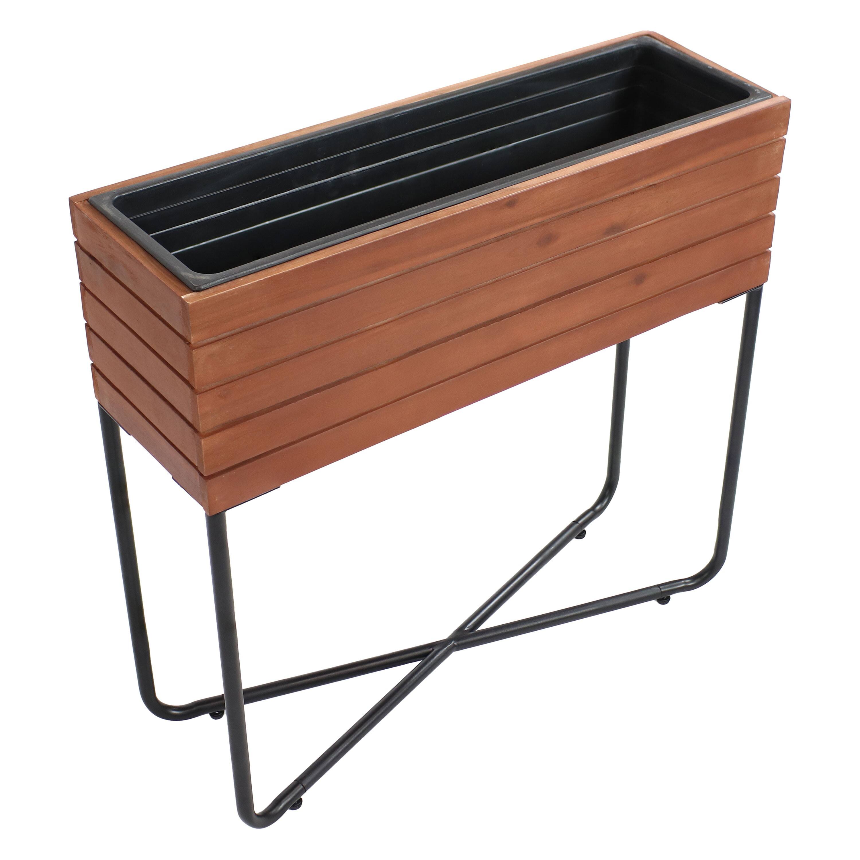 Sunnydaze - Acacia Wood Slatted Planter Box with Oil-Stained Finish - Brown