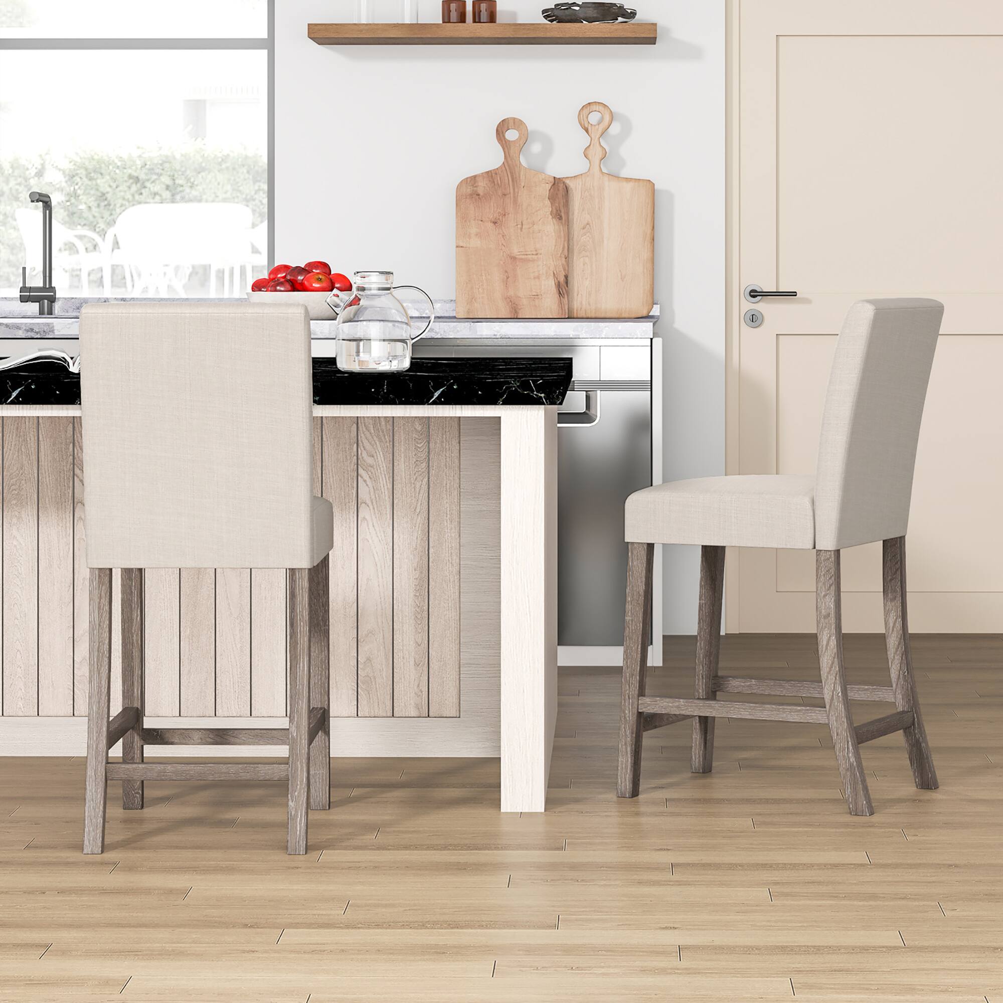 Alt View 3. Gymax - Gymax 4PCS 24.5'' Counter Height Bar Stools Modern Fabric Upholstered Kitchen Chairs Beige - Beige.