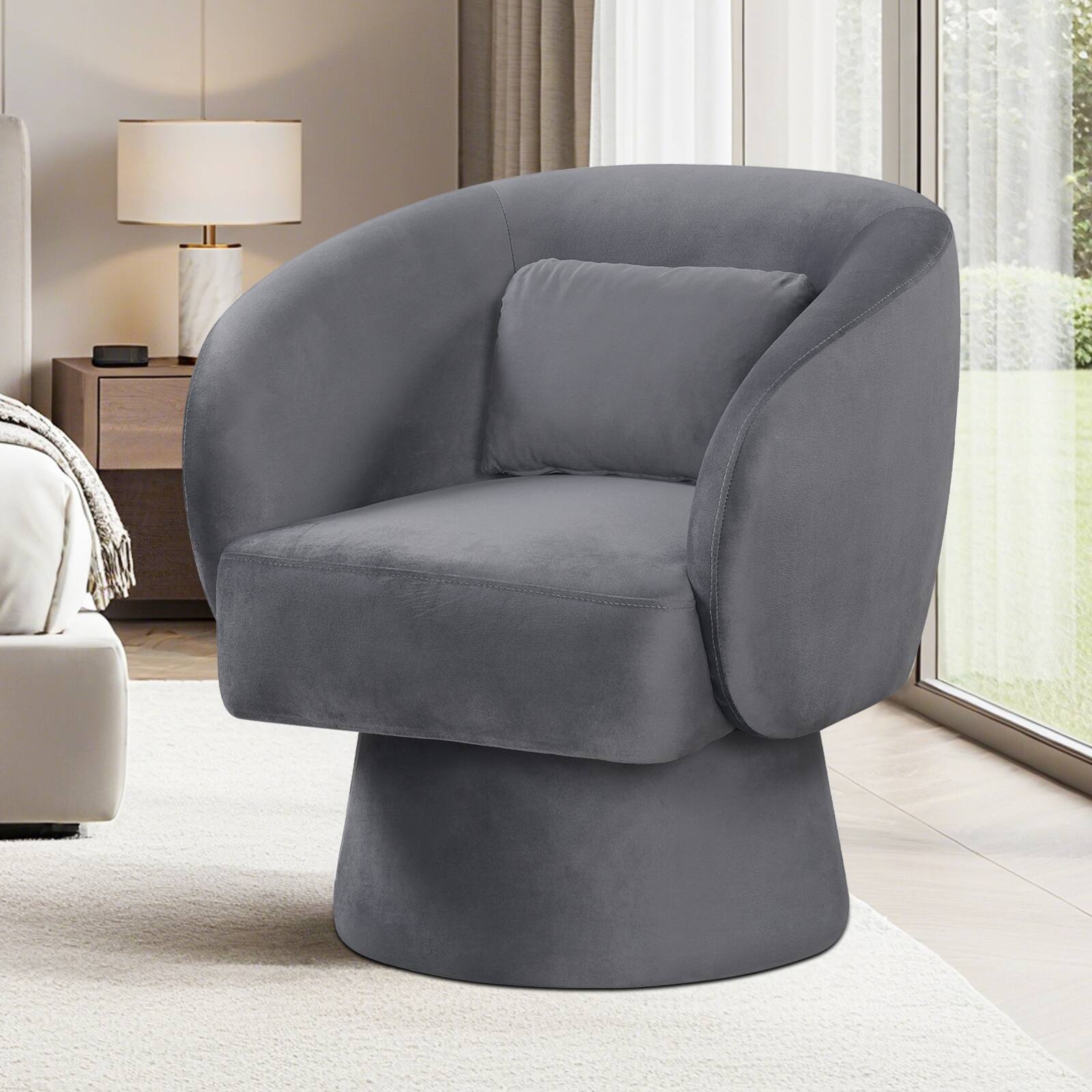 Alt View 4. Gymax - Gymax 2PCS Swivel Accent Chair w/ Back Removable Lumbar Pillow 360 Degree Rotating Function Gray - Gray.