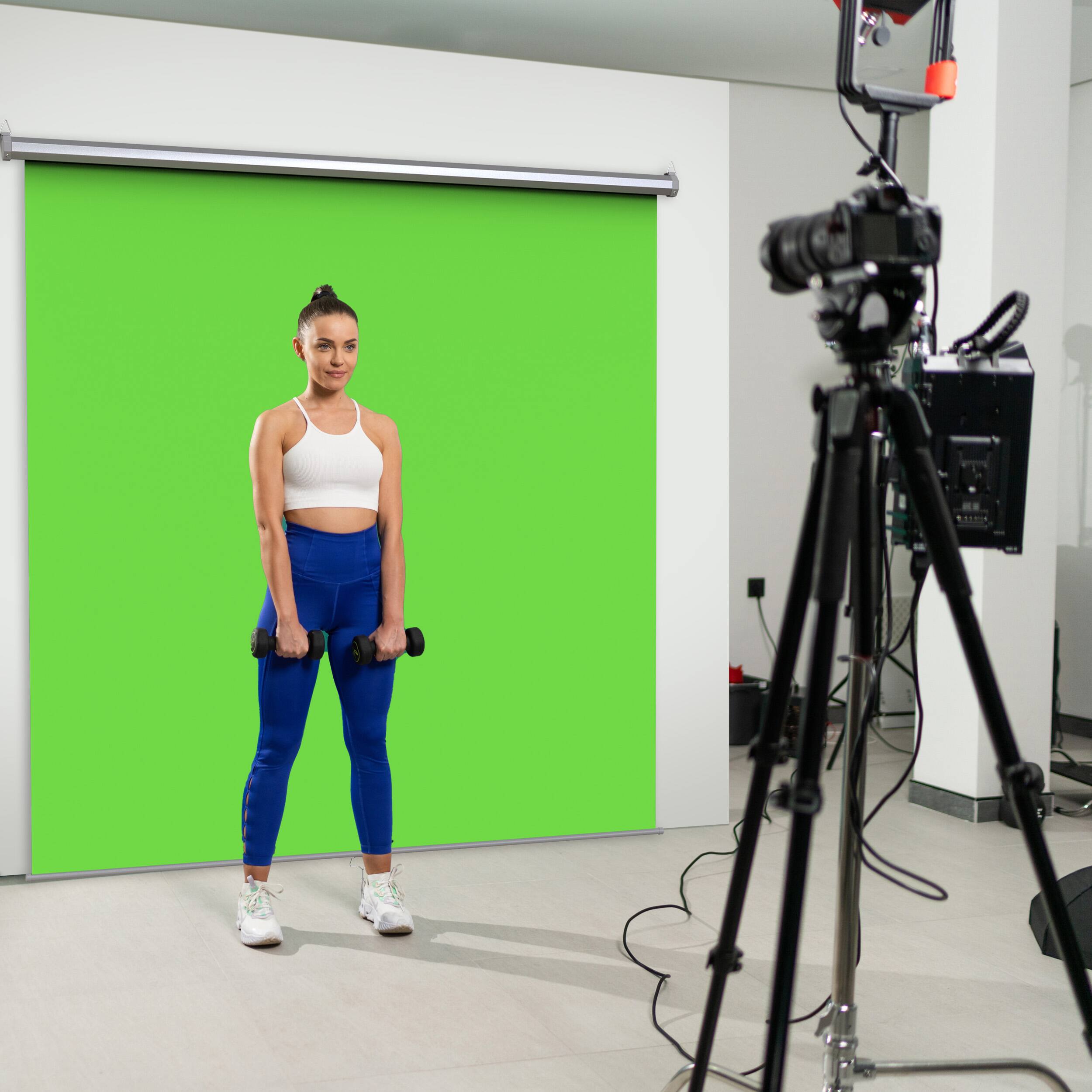 Angle. KHOMO GEAR - Green Screen 84 x 84 in – XL Pull-Down Backdrop with Gray Case for Studio, Streaming & Content.