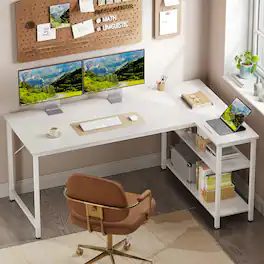 AODK - Reversible L Shaped Desk with 2 Storage Shelves, Corner Computer Table for Home Office, Small Spaces - White