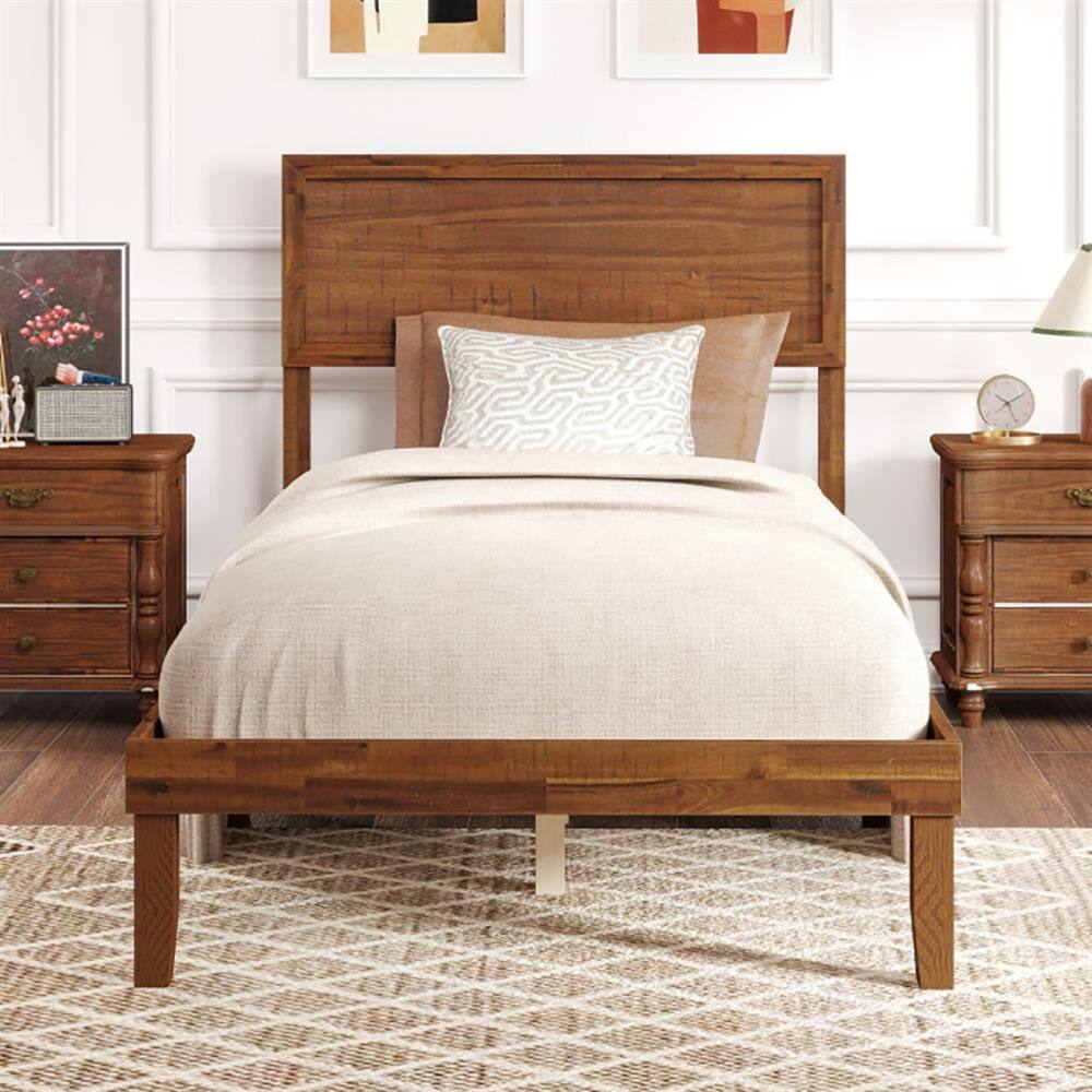 Alt View 1. Kadyn - Platform Bed Frame, Bedroom Bed Frame,Twin/Full/Queen Size Bed Frame with Headboard and Wooden Slats Support-Twin Size - Brown.