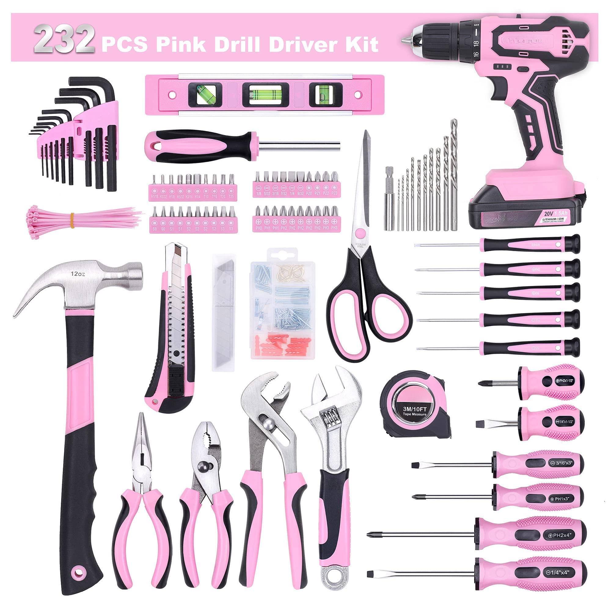 JETRANSPORT 232 piece 20v Pink Cordless Lithium ion Drill Driver And ...