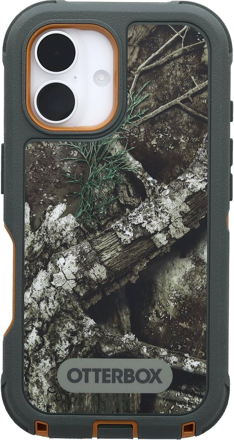 Back. OtterBox - OtterBox iPhone 16 (Only) - Defender Series Case - Holster Clip Included - Built-in Magnets - Rugged & Durable - Realtree APX (Camo).