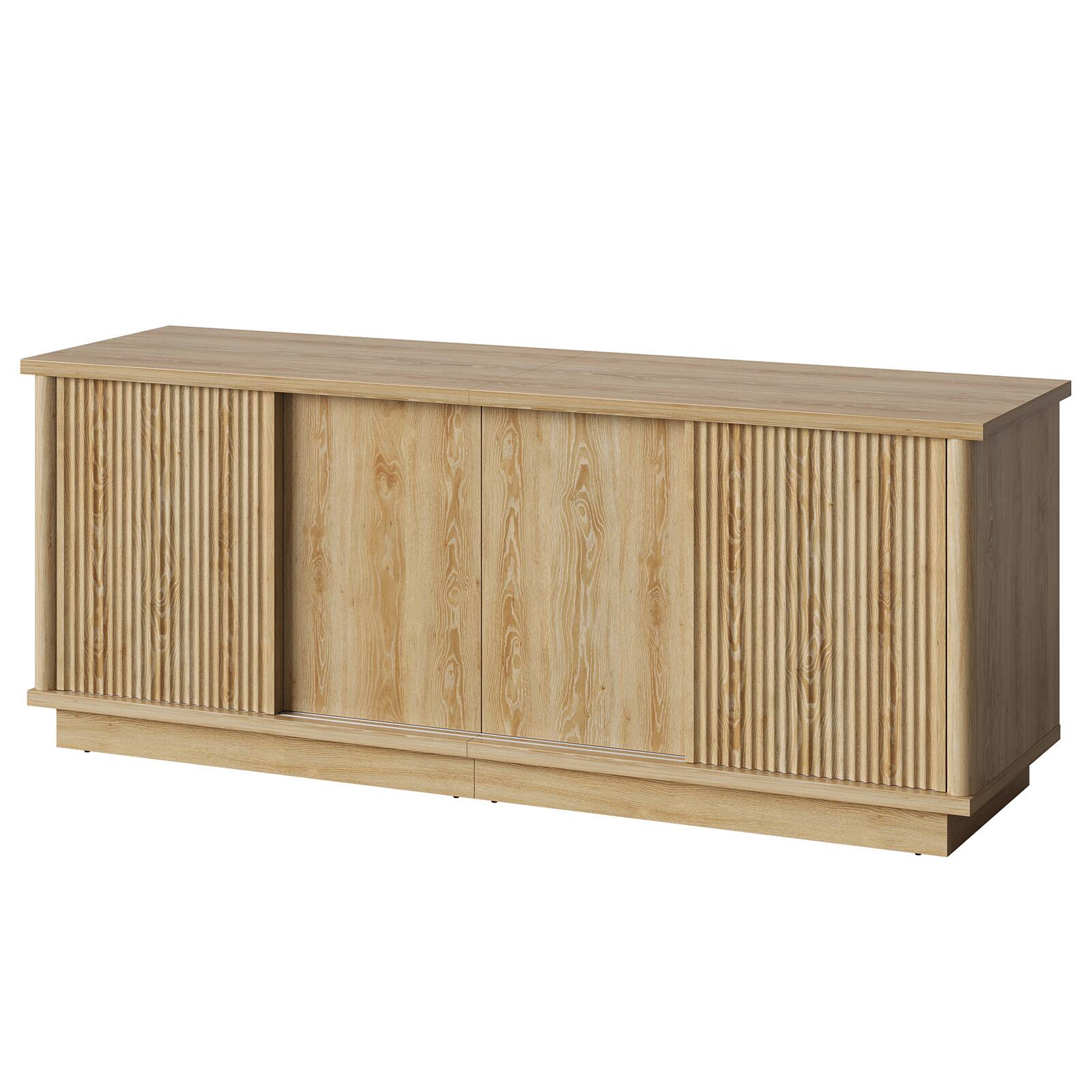 Alt View 6. Bestier - 65" TV Stand for 70" TVs, Modern Fluted Medium Console Entertainment Center with Sliding Doors - Oak.