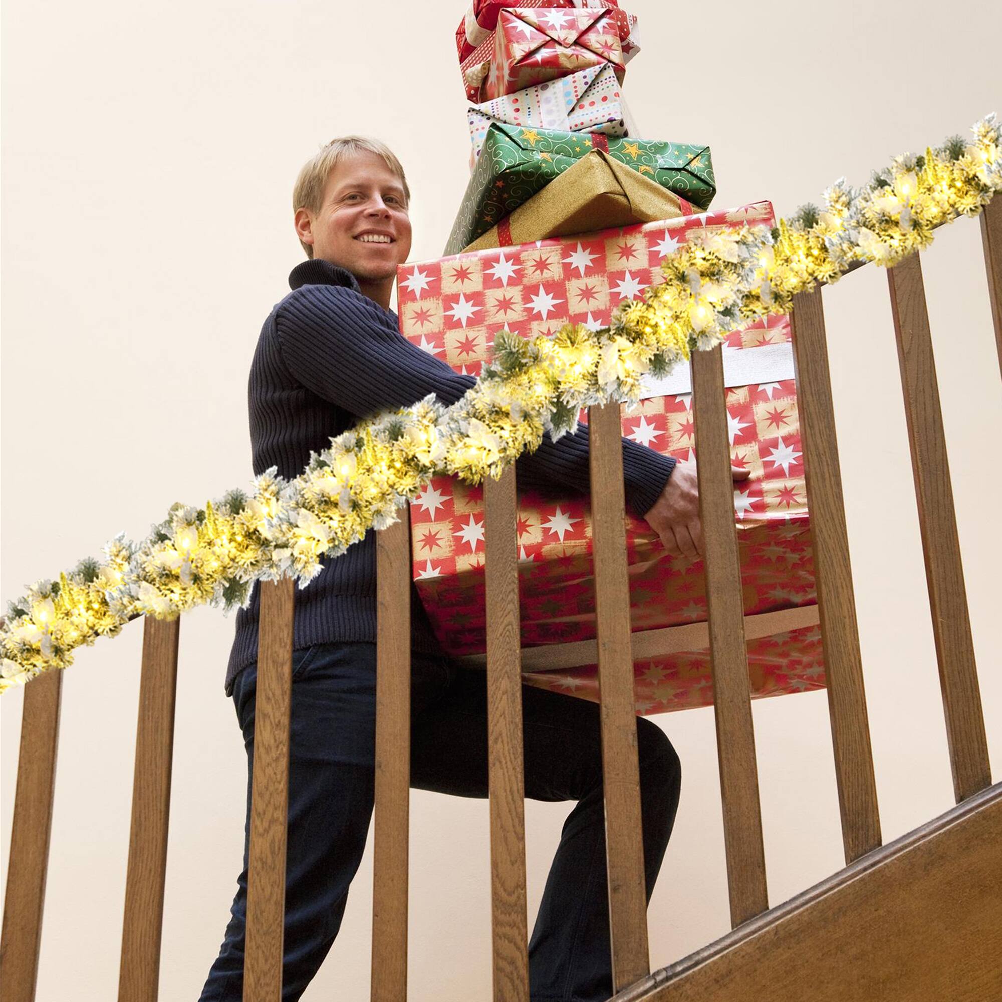 Alt View 5. Gymax - Gymax 9 FT Pre-Lit Artificial Flocked Christmas Garland w/ 50 LED Lights & Timer - White.