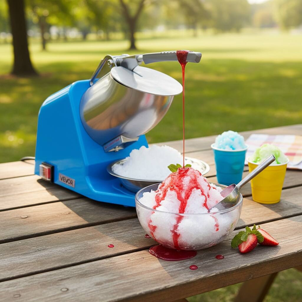 Left. Forest'nSky - Commercial Ice Crusher - 286 lb/hr, 4-Blade 2000RPM, 300W Stainless Steel, Blue - Blue.