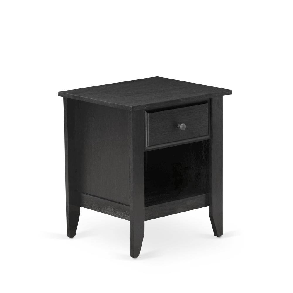 Angle. East West Furniture - East West Furniture GA-06-ET Modern Nightstand Bedroom with 1 Wooden Drawer, Stable and Sturdy Constructed - Wire - Wire Brushed Black.