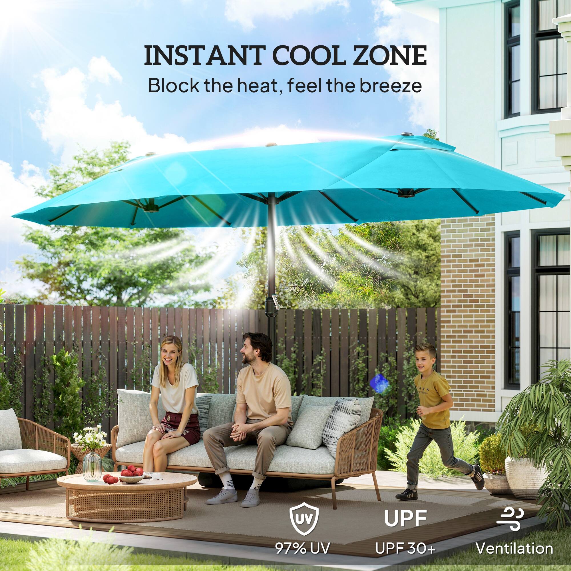 INSTANT COOL ZONE  
Block the heat, feel the breeze  

97% UV  
UPF 30+  
Ventilation