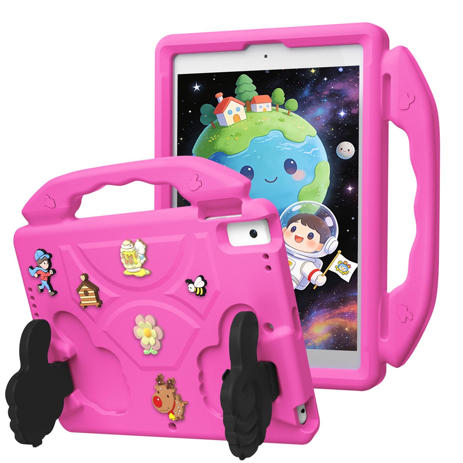 Angle. UUCOVER - Kids Case for iPad 9th 8th 7th Gen 10.2-inch (2021/2020/2019) Shockproof EVA Handle Stand Anti-Slip Protective Cover - Rose.