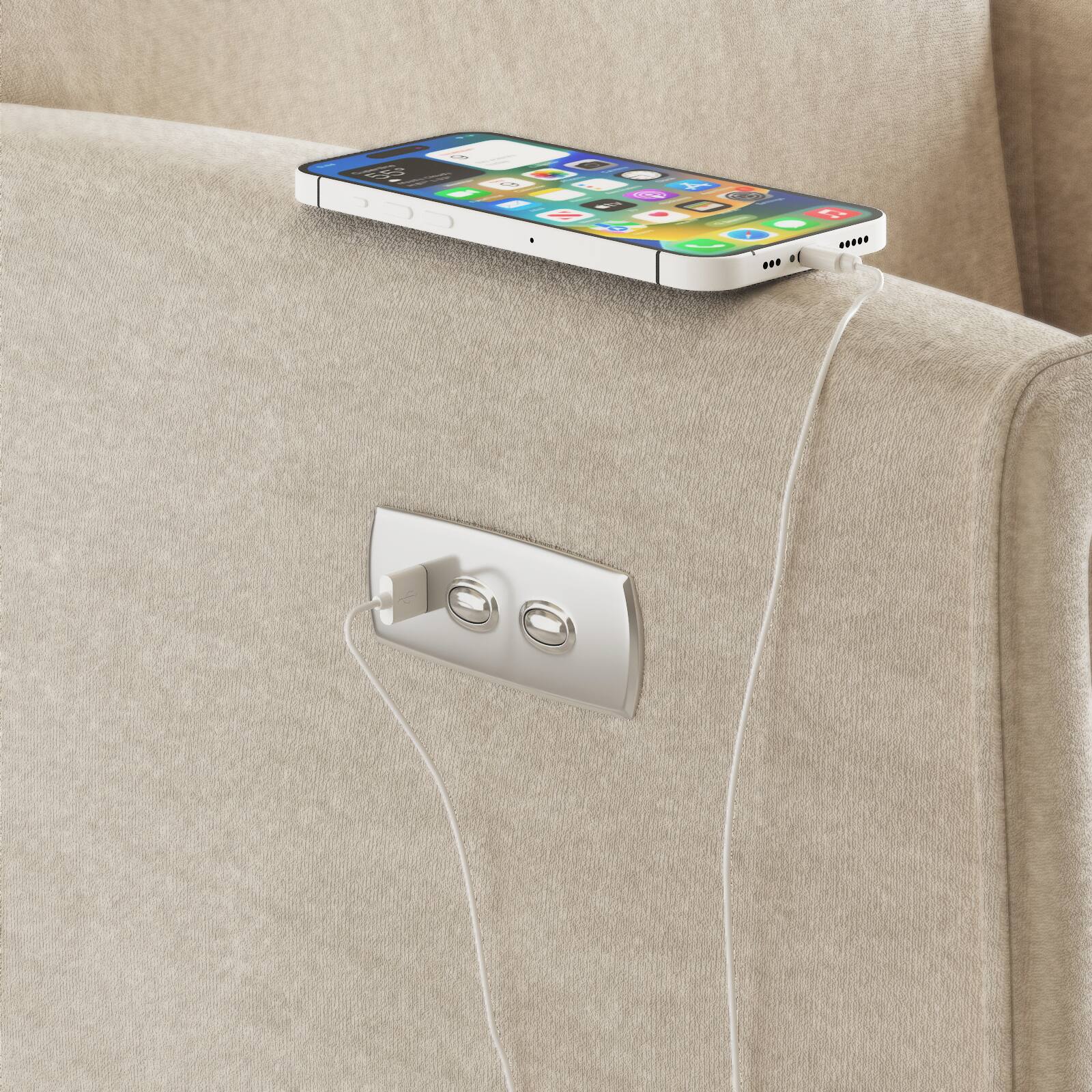 Alt View 3. Forest'nSky - Power Swivel Recliner Chair, Electric Reclining Armchair with USB & Type-C Charging, 360° Rotating Velvet Chair,Beige - Beige.