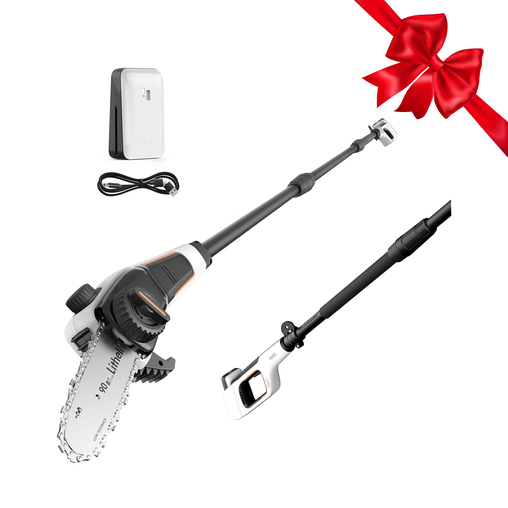 Litheli - 20V Pole Saw Battery Powered for Tree Trimming, 8'' Electric Cordless Pole Chain Saw with 2.5Ah Battery for Tree - Black and White