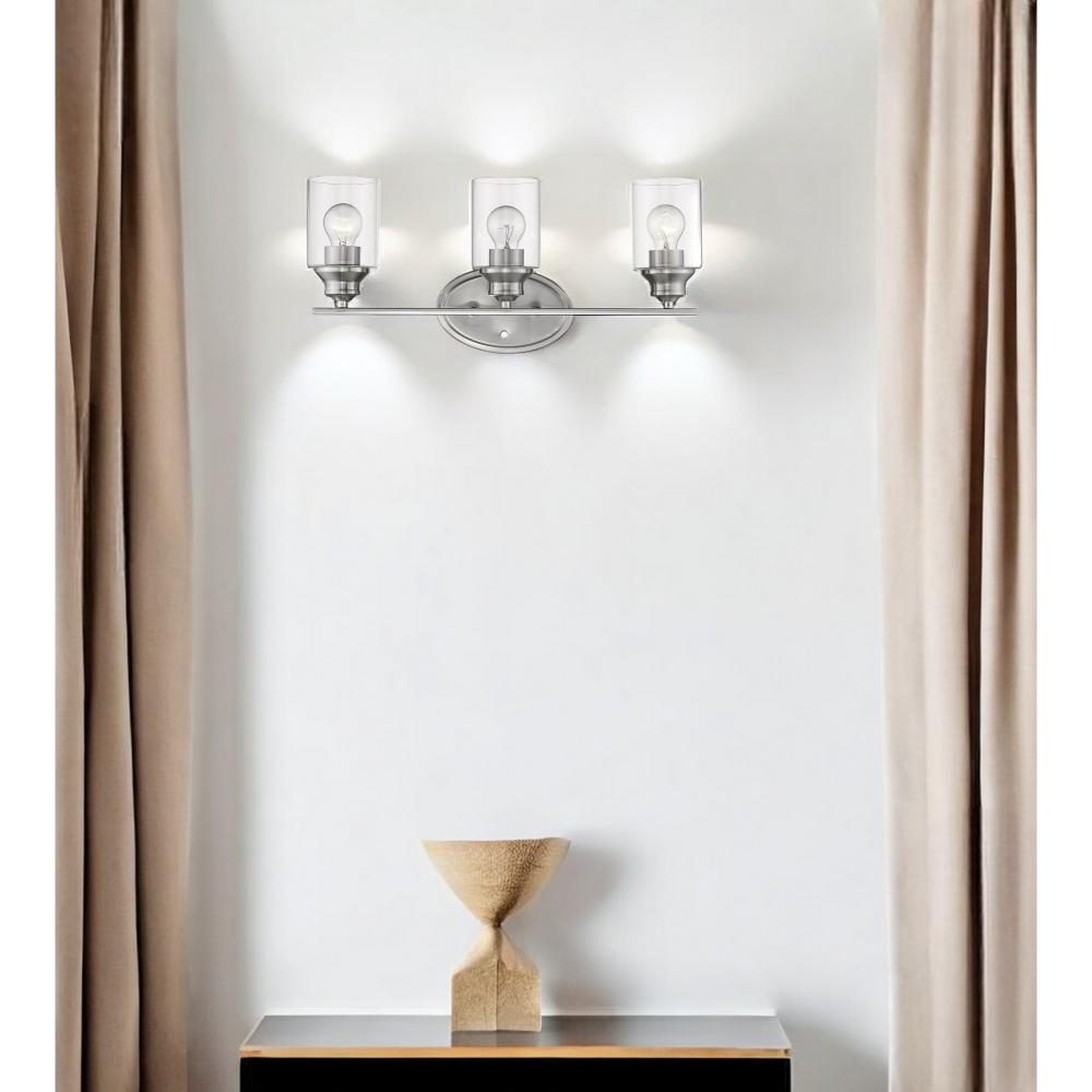 Angle. Hivvago - Hivvago Three Light Silver Wall Light with Clear Glass Shade - Silver.