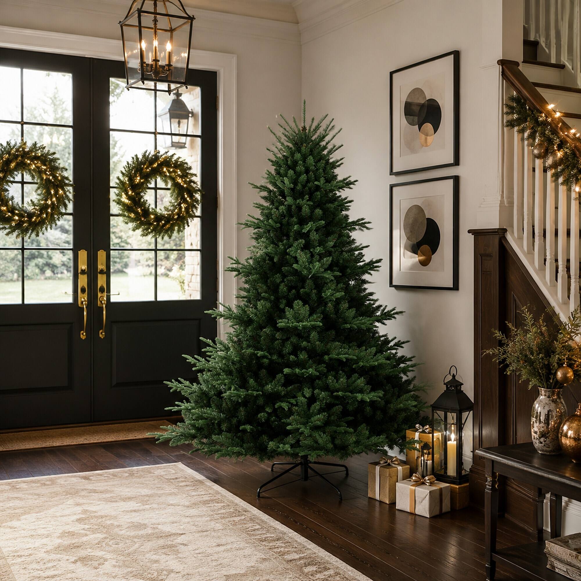 Alt View 2. RYHNUYNE - 5FT Full-Shaped Christmas Tree, 1129 PE/PVC Mixed Needles Wide Base Hinged Structure Metal Stand Strong Support - Green.