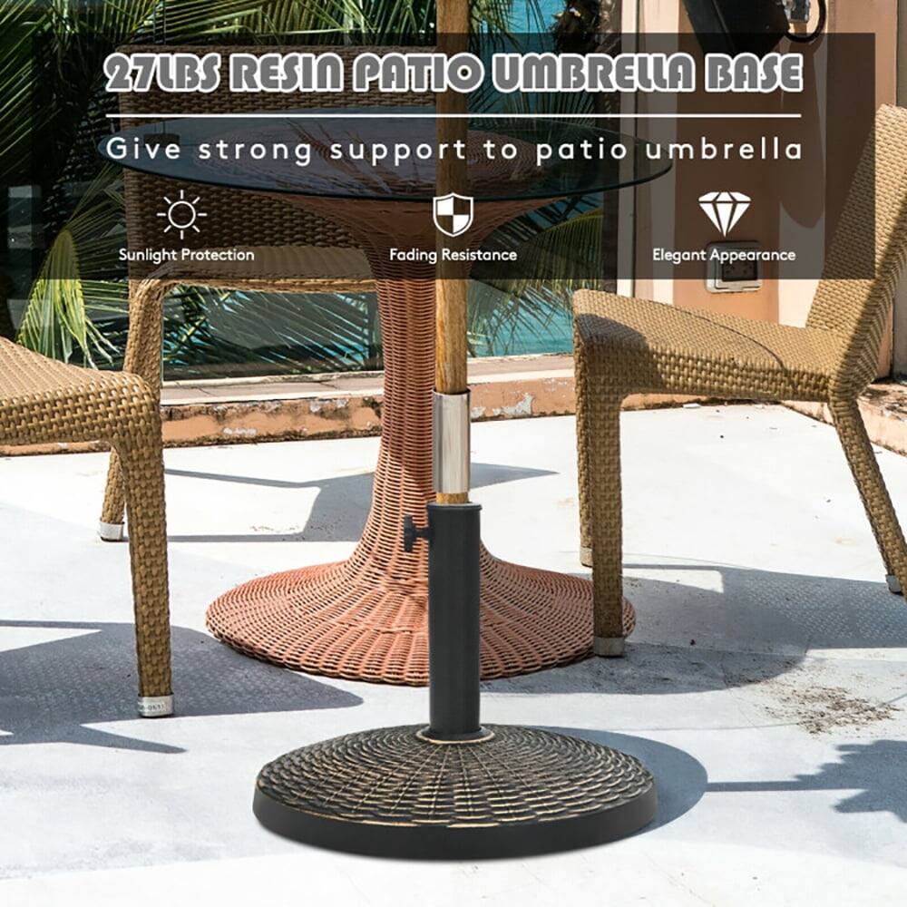 27LBS RESIN PATIO UMBRELLA BASE  
Give strong support to patio umbrella  
Sunlight Protection  
Fading Resistance  
Elegant Appearance