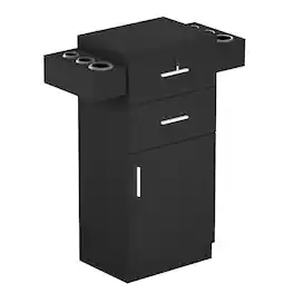 Winado - Salon Station Barber Storage Cabinet with 2 drawers & Cabinet & 6 Hair Dryer Holders for Hair Styling Makeup Beauty Spa - Black