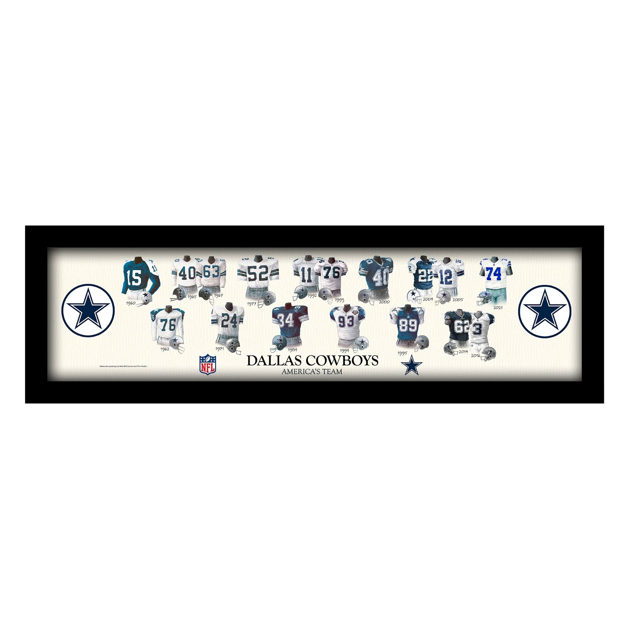 Dallas Cowboys 12" x 36" Team Uniform Heritage Framed Wall Art