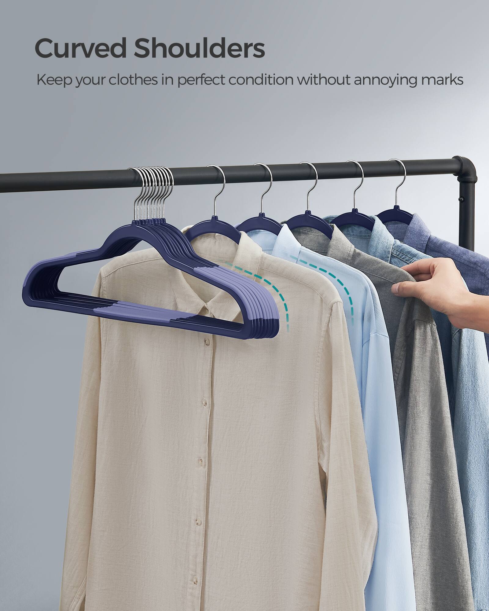 Curved Shoulders  
Keep your clothes in perfect condition without annoying marks