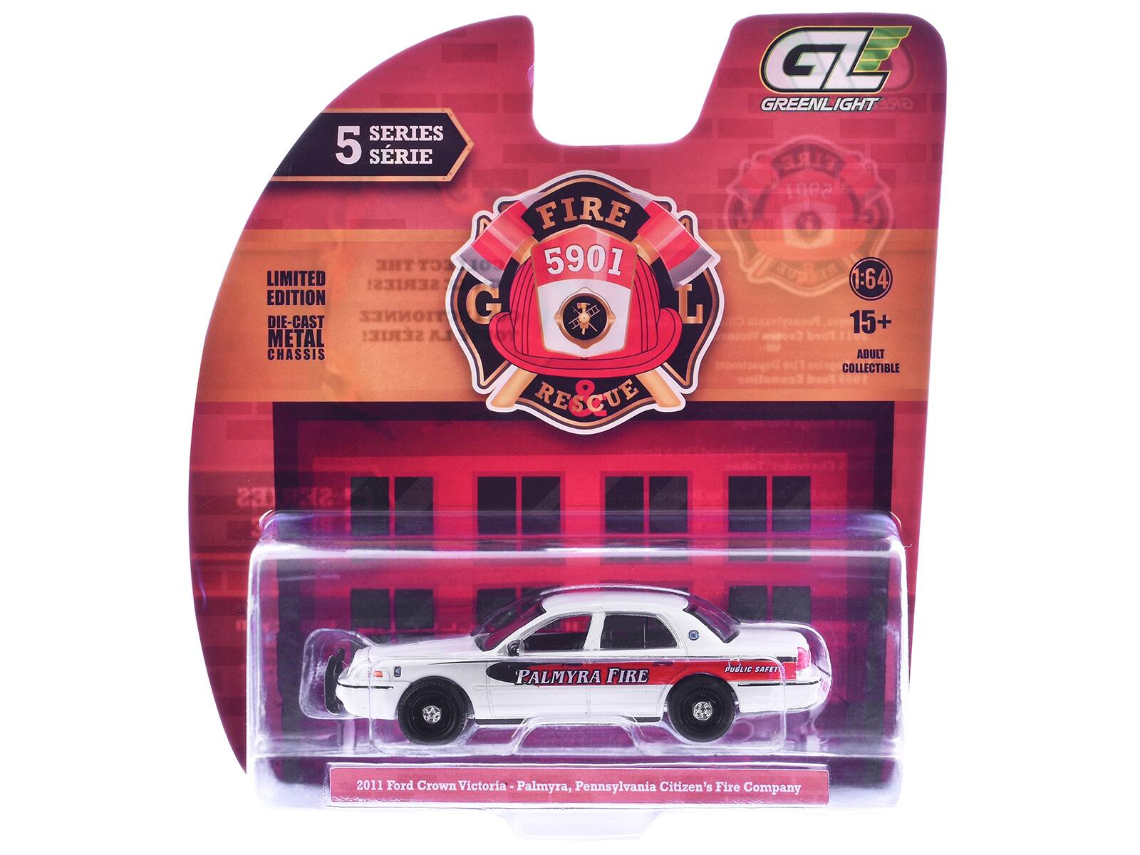 SERIES 5 SRIE FIRE THE ECT 5901 LIMITED EDITION G L DIE-CAST METAL SRIE! LA CHASSIS RESCUE GL GREENLIGHT GRE FIRE 1002 1:64 Pennsylvania 15+ ADULT COLLECTIBLE SERIES PALMYRA FIRE Pudeie SAFET 2011 Ford Crown Victoria Palmyra, Pennsylvania Citizen's Fire Company