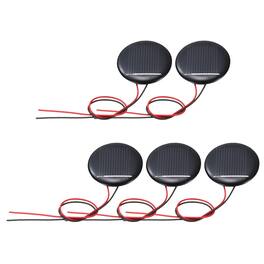 Unique Bargains - 5pcs 0.05V 0.07W 40mA Round Mini Solar Panels, Polycrystalline Solar Cell with Cable for DIY Toy Charger - Black