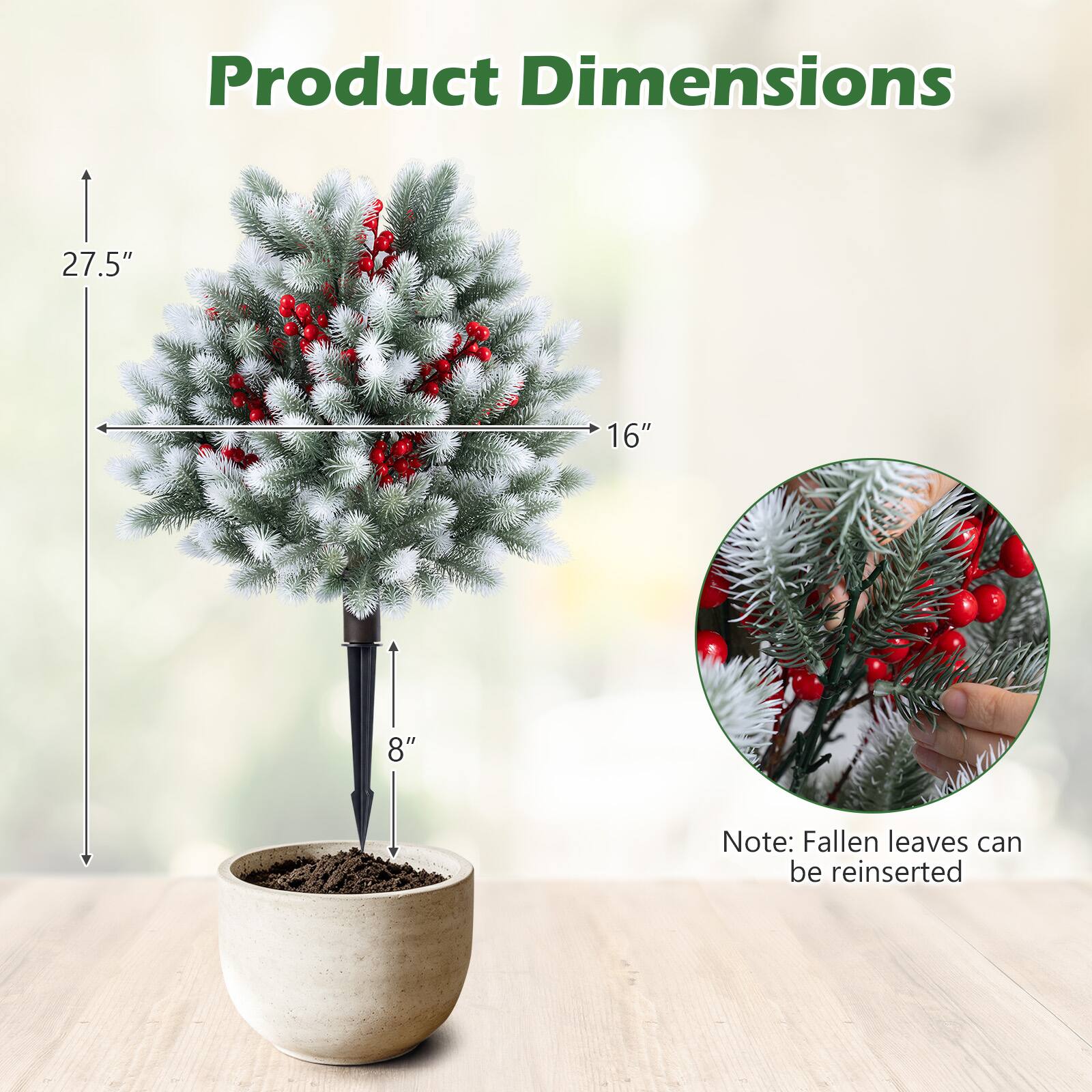 Product Dimensions: 27.5" x 16" x 8"  
Note: Fallen leaves can be reinserted