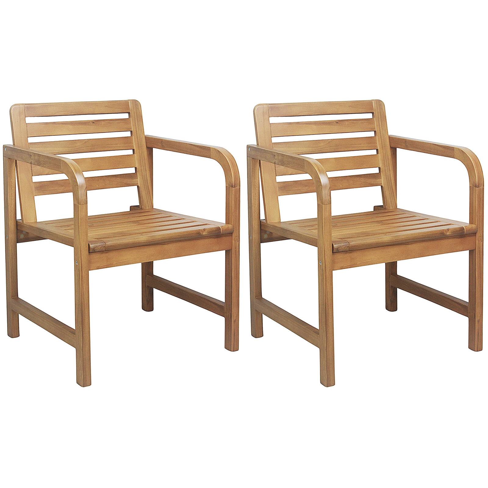 Front. Costway - Costway 2 PCS Natural Wood Patio Armchair with Slanted Back Slatted Seat Reinforced Crossbar - Natural.