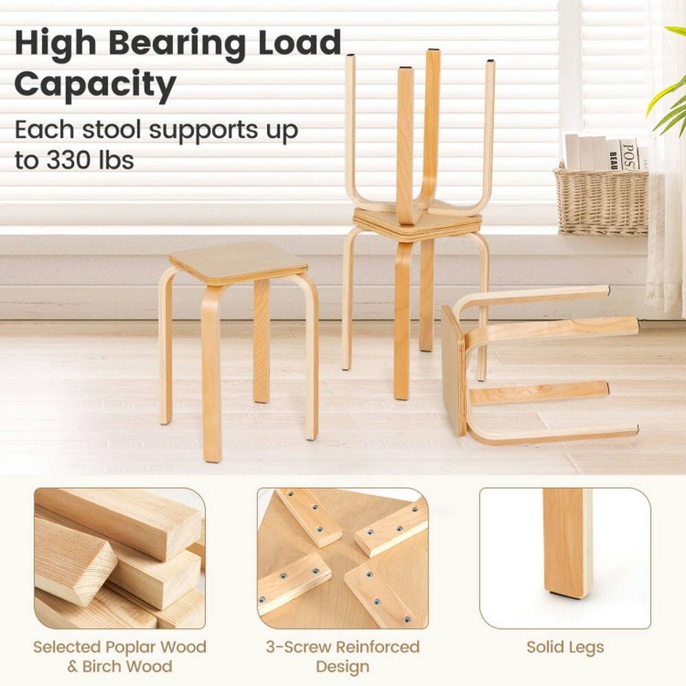 High Bearing Load Capacity  
Each stool supports up to 330 lbs  

Selected Poplar Wood & Birch Wood  
3-Screw Reinforced Design  
Solid Legs