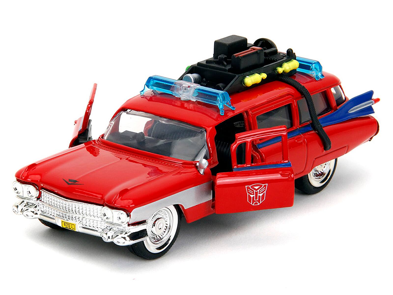 Angle. Jada - 1959 Cadillac Ambulance Ecto-1 Red Transformers x Ghostbusters 1984 Hollywood Rides Series 1/32 Scale Model - Re.
