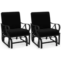 Costway 2 PCS Patio Rocking Chair with Cushion Heavy-Duty Metal Frame Smooth Glider Outdoor - Black - Front_Zoom