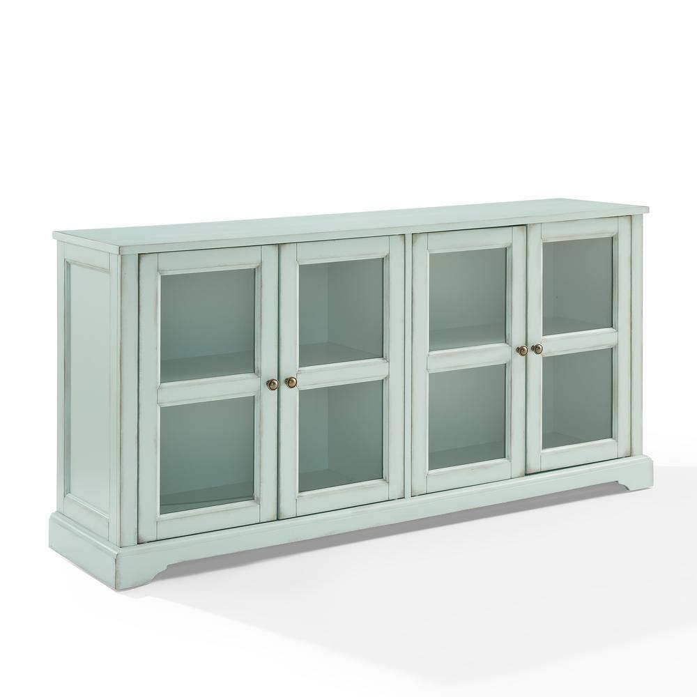 Alt View 4. Crosley Furniture - Holbrook Glass Door Sideboard - Distressed Seafoam Blue.